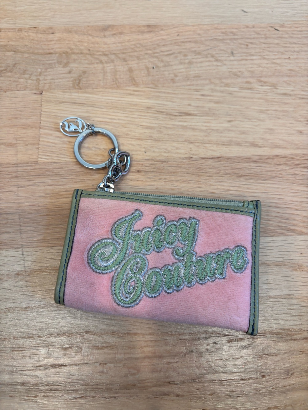 Juicy Couture card case wallet with an attached keychain fob